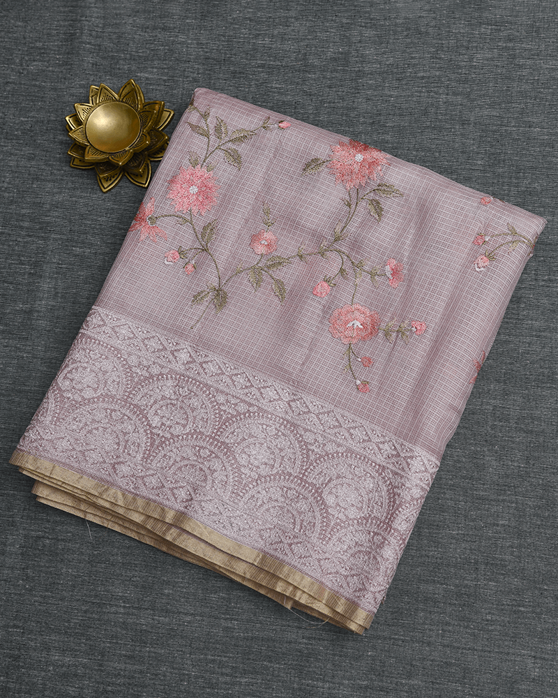 Mauve Organza Floral Saree - Image 3