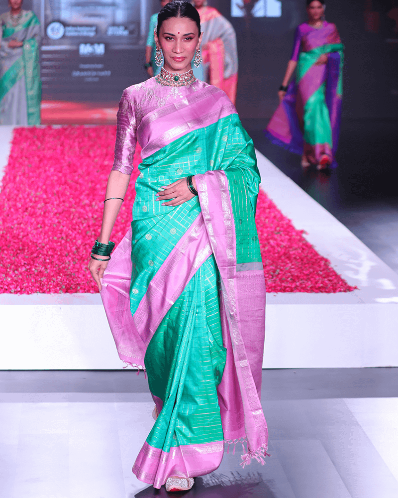 Mint Green and Pink Saree