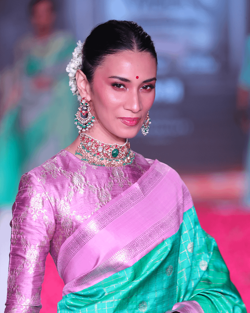 Mint Green and Pink Saree - Image 2