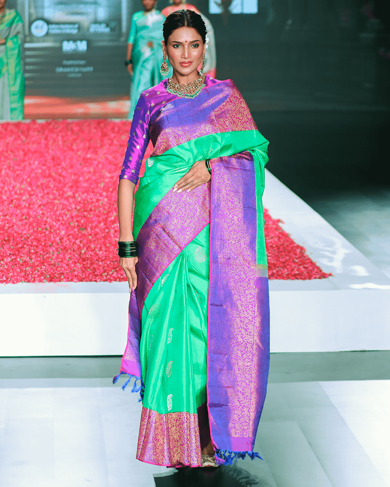 Mint Green & Purple Kanjivaram Silk Saree