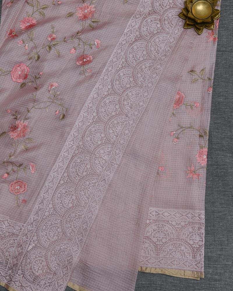 Mauve Organza Floral Saree - Image 2