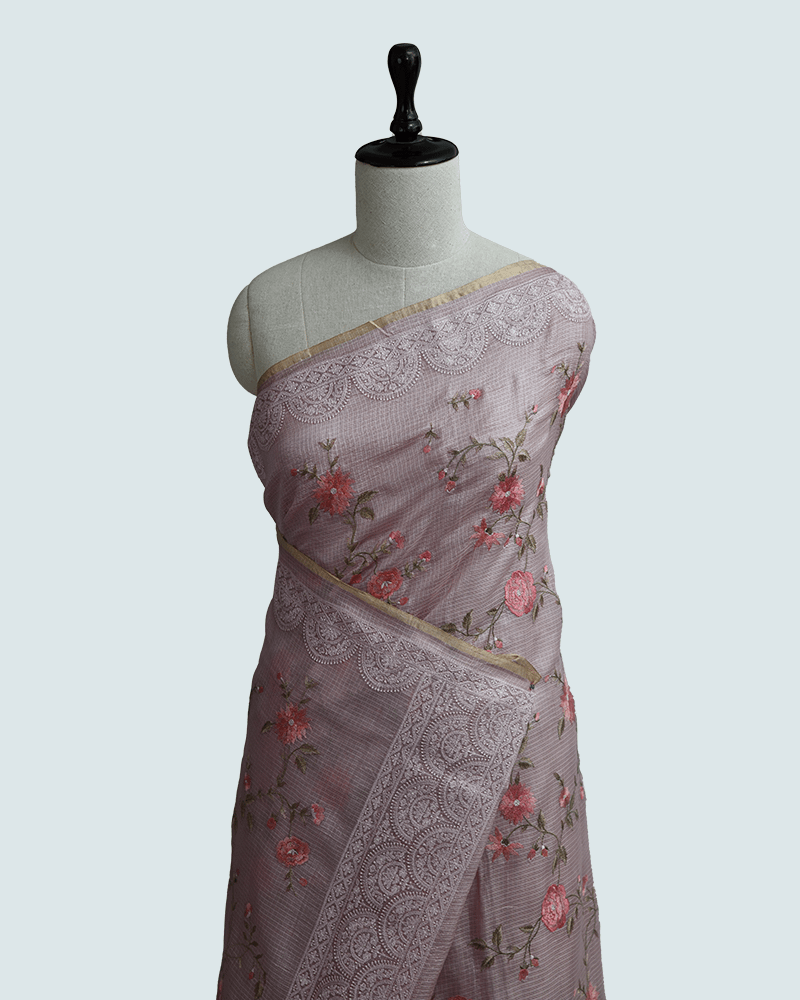 Mauve Organza Floral Saree