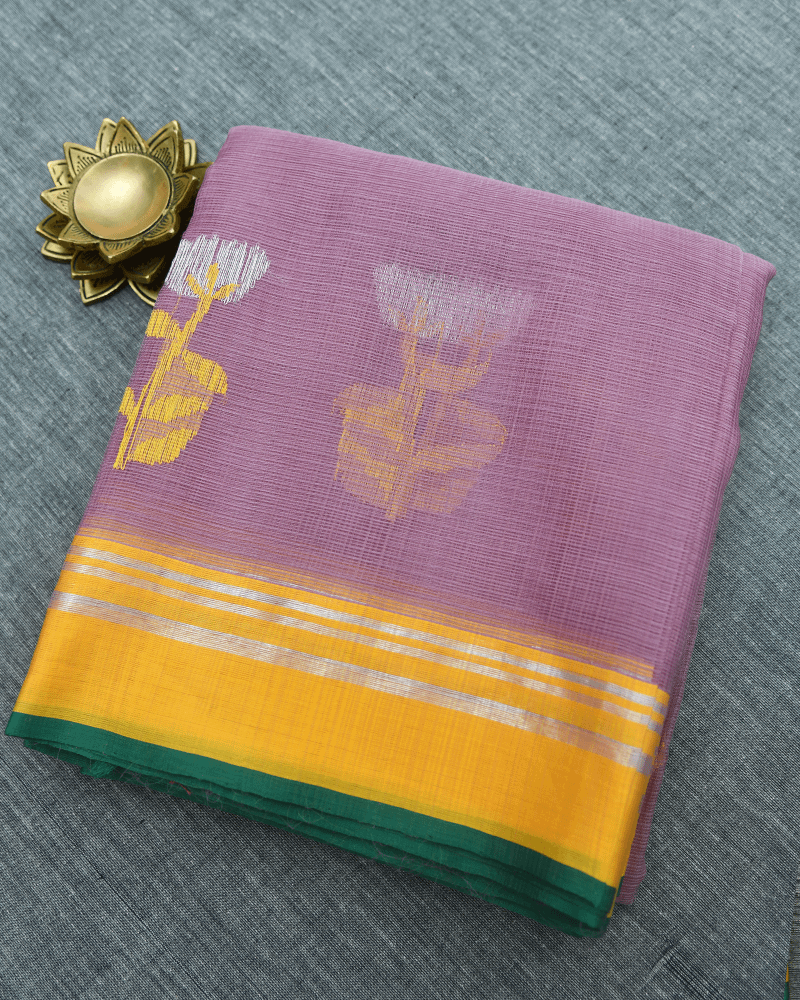Lavender Saree with Yellow Border - Image 3