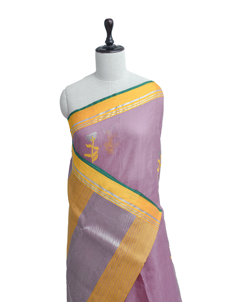 Lavender Saree with Yellow Border