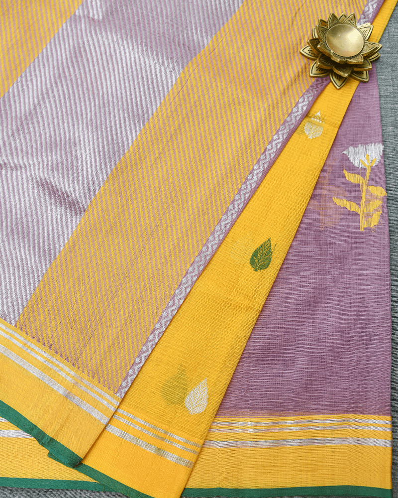 Lavender Saree with Yellow Border - Image 2