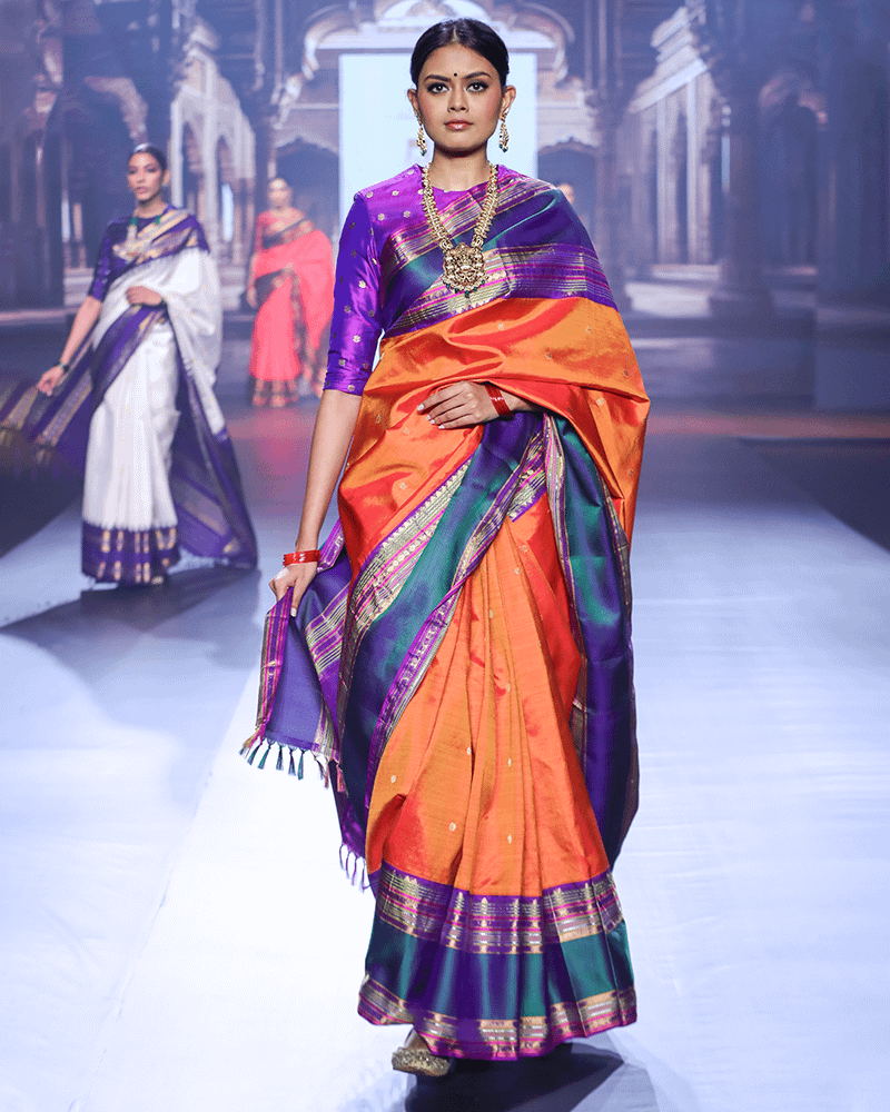 Orangish Yellow Kanjivaram Saree
