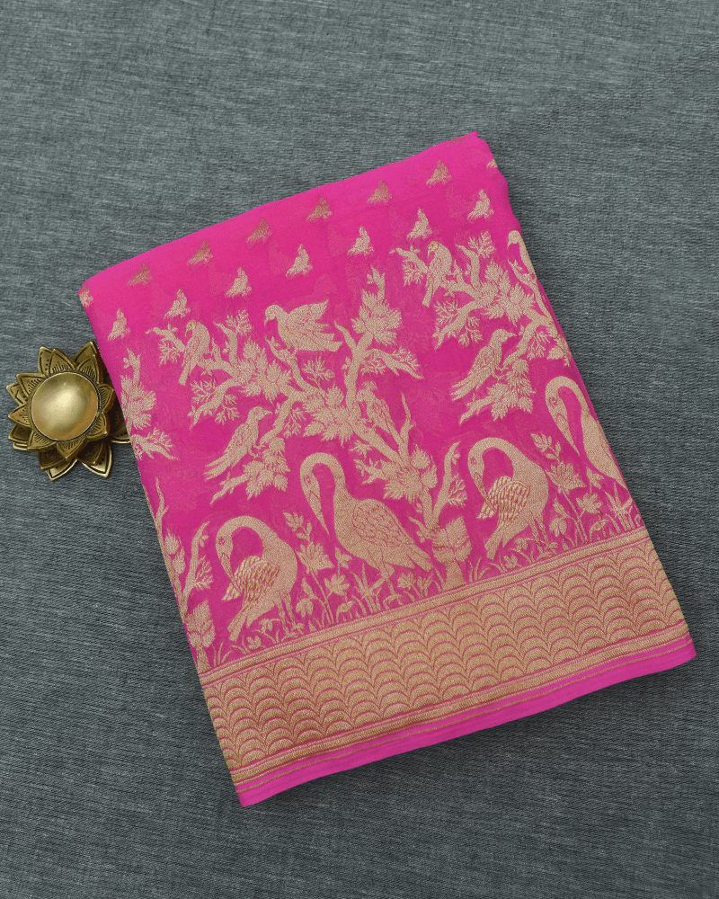 Bright Pink Banarasi Saree - Image 3