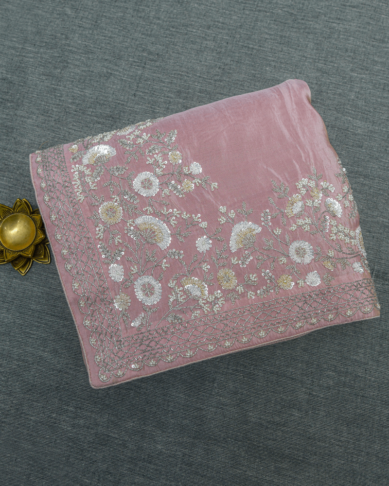 Dusty Rose Sequin Saree - Image 3