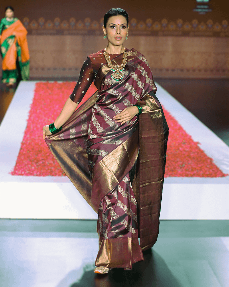 Maroonish Chocolate Brown Kanchipuram Saree