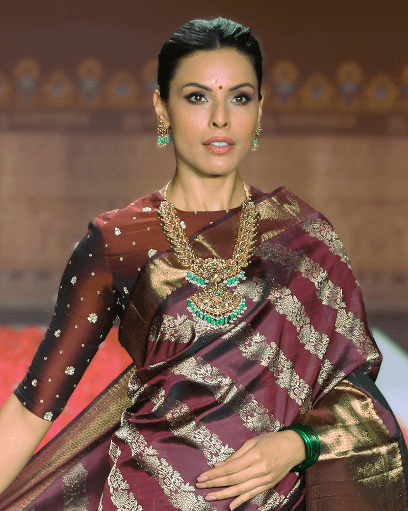 Maroonish Chocolate Brown Kanchipuram Saree - Image 2