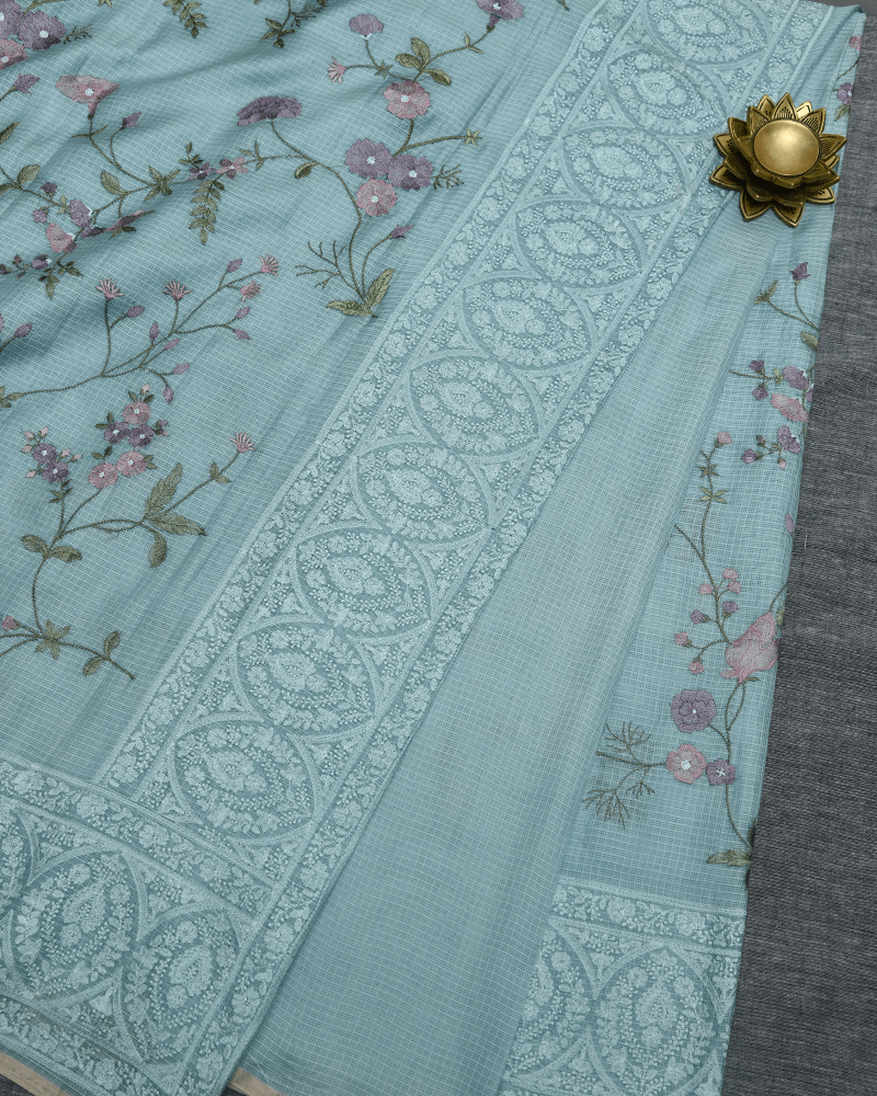 Light Teal Digital Print Saree - Image 2