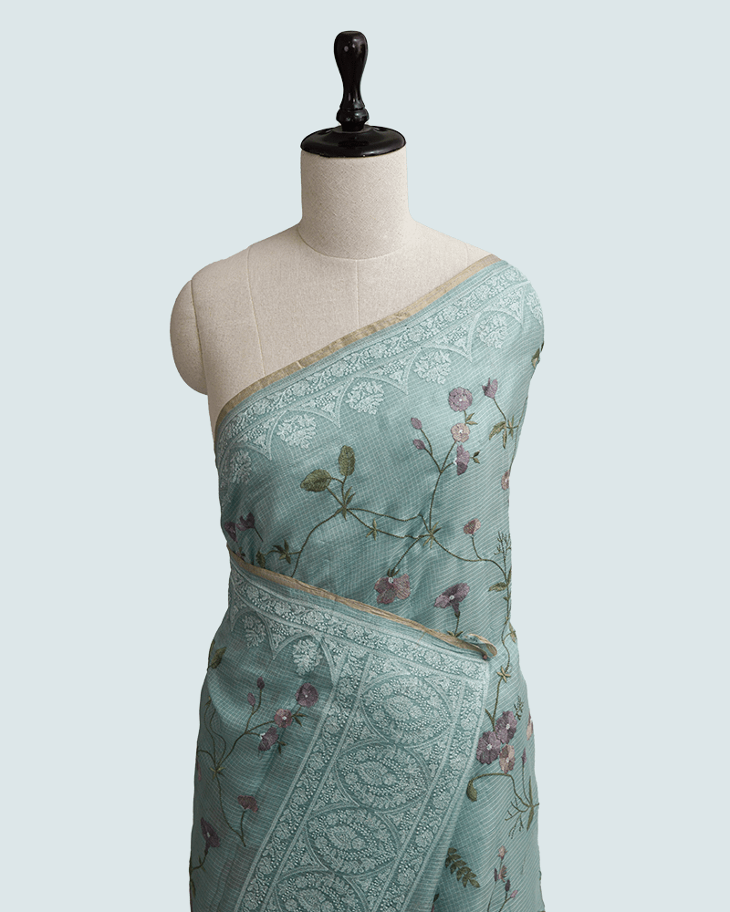 Light Teal Digital Print Saree