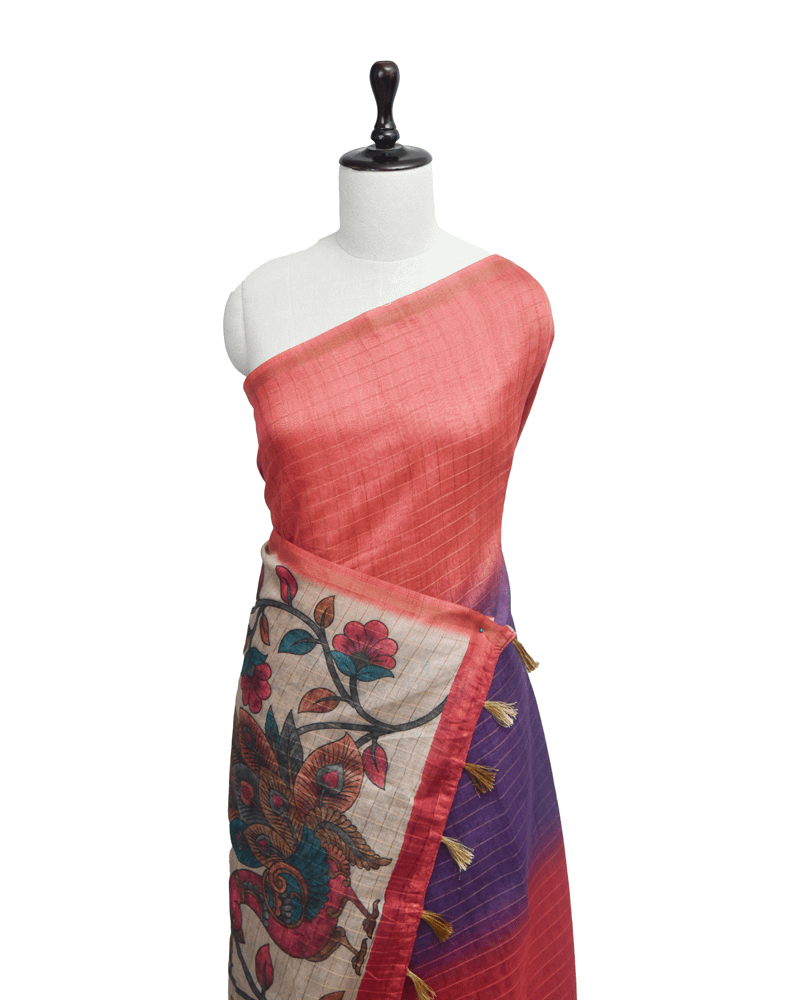 Purple Ombre Floral Peacock Saree