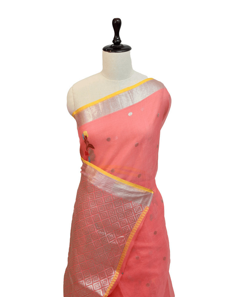 Peach Silver Saree
