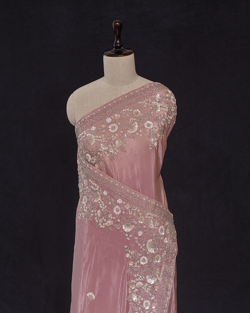 Dusty Rose Sequin Saree