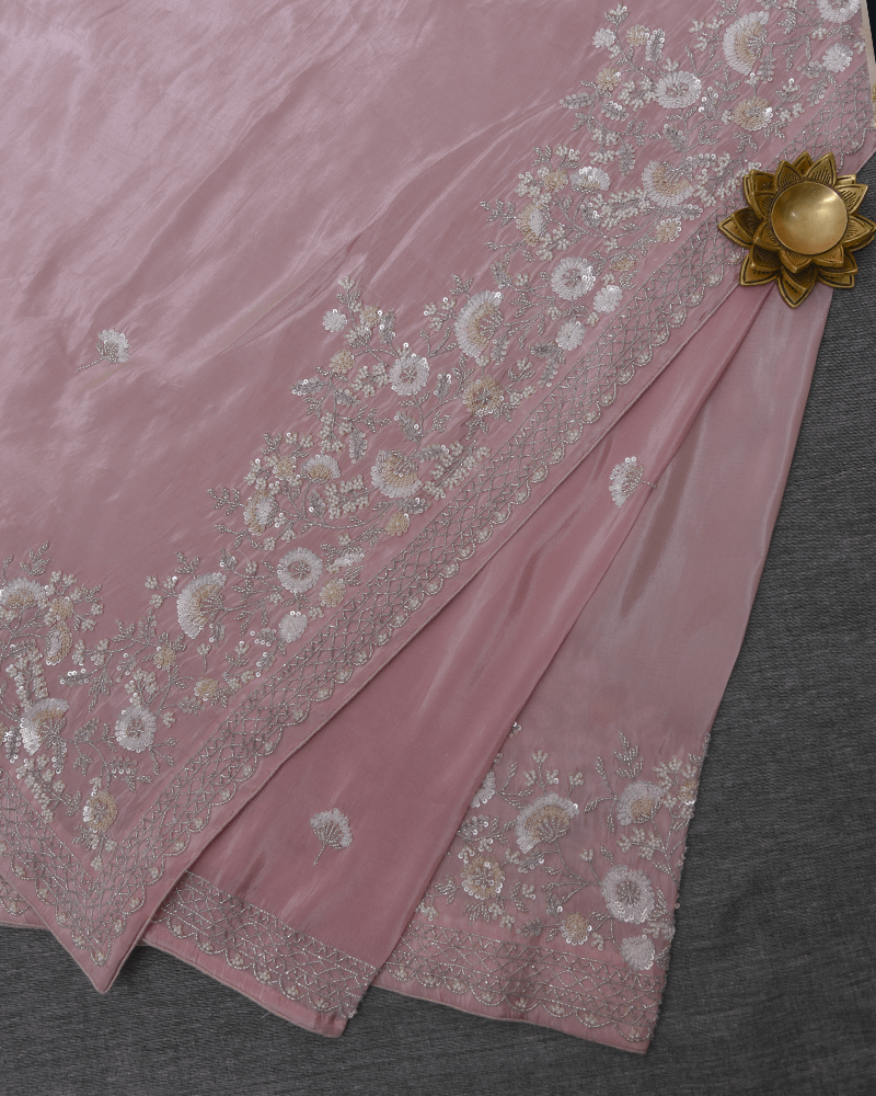Dusty Rose Sequin Saree - Image 2