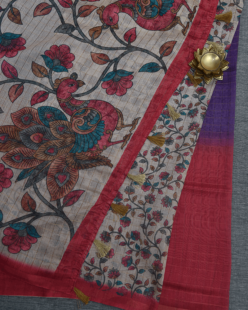 Purple Ombre Floral Peacock Saree - Image 2