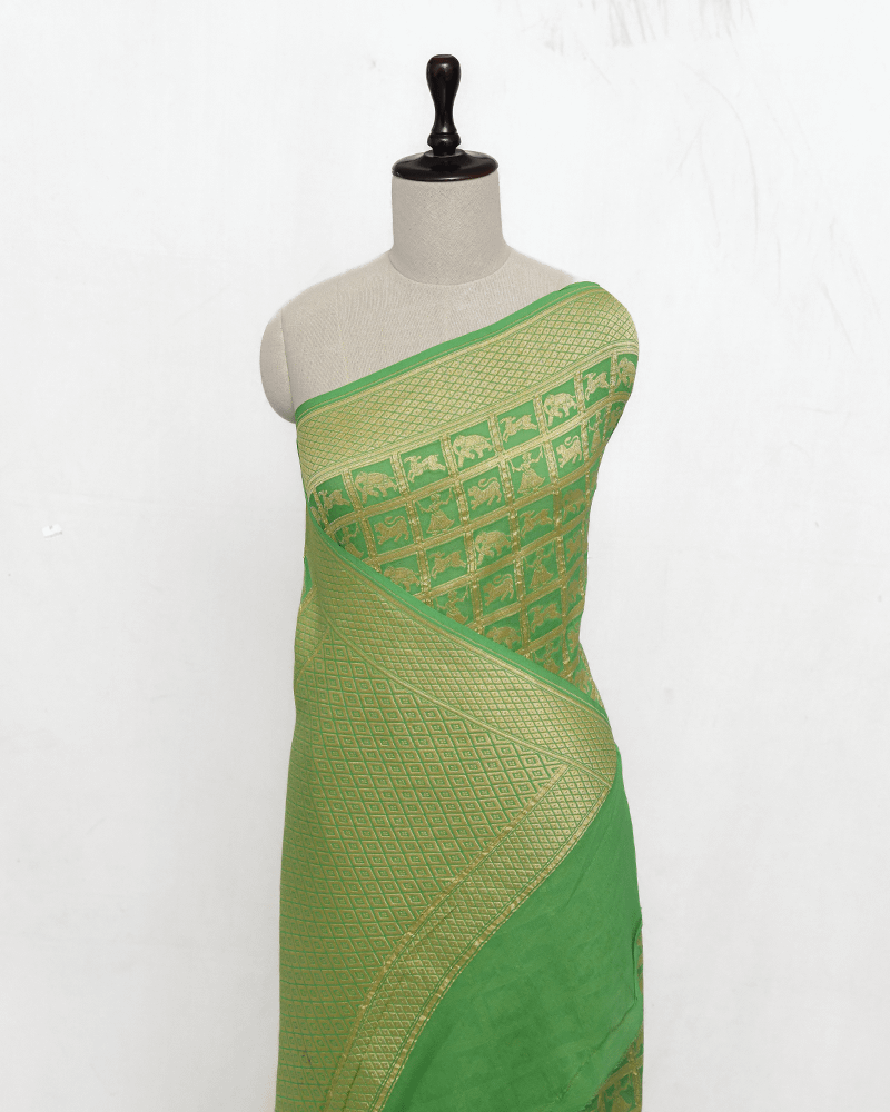 Lime Green Banarasi Saree