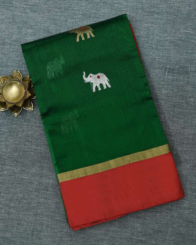 Green and Red Border Saree - Image 3