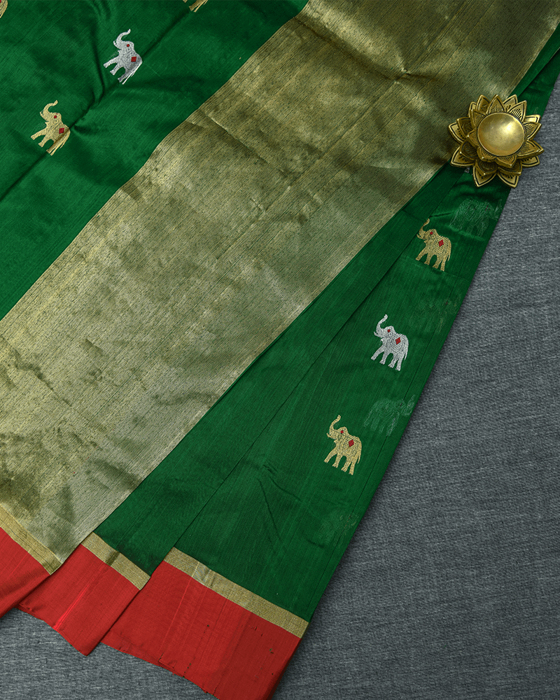 Green and Red Border Saree - Image 2