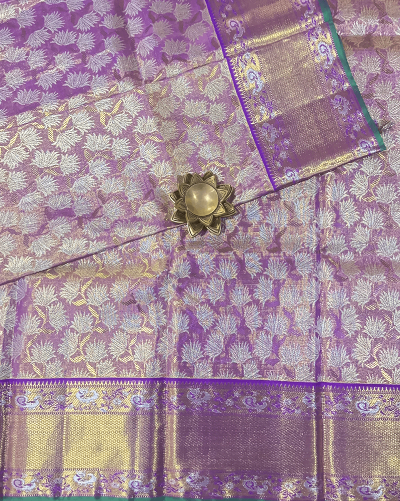 Lavender Floral Zari Lehenga Material