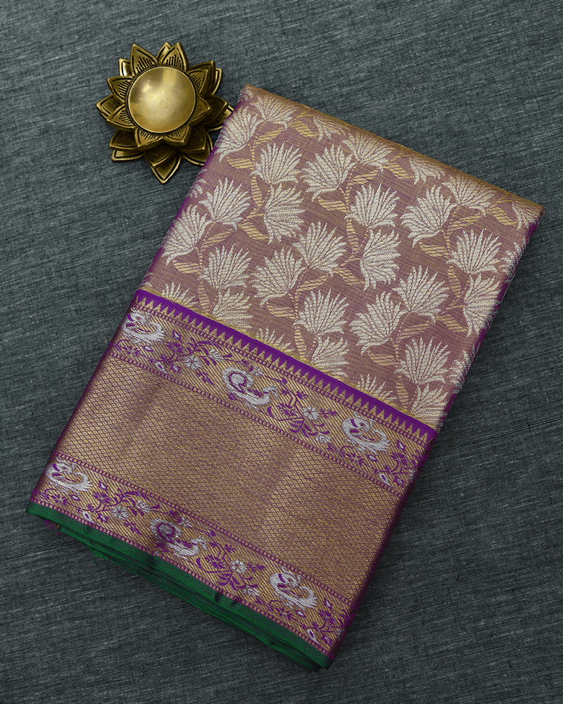 Lavender Floral Zari Lehenga Material - Image 2