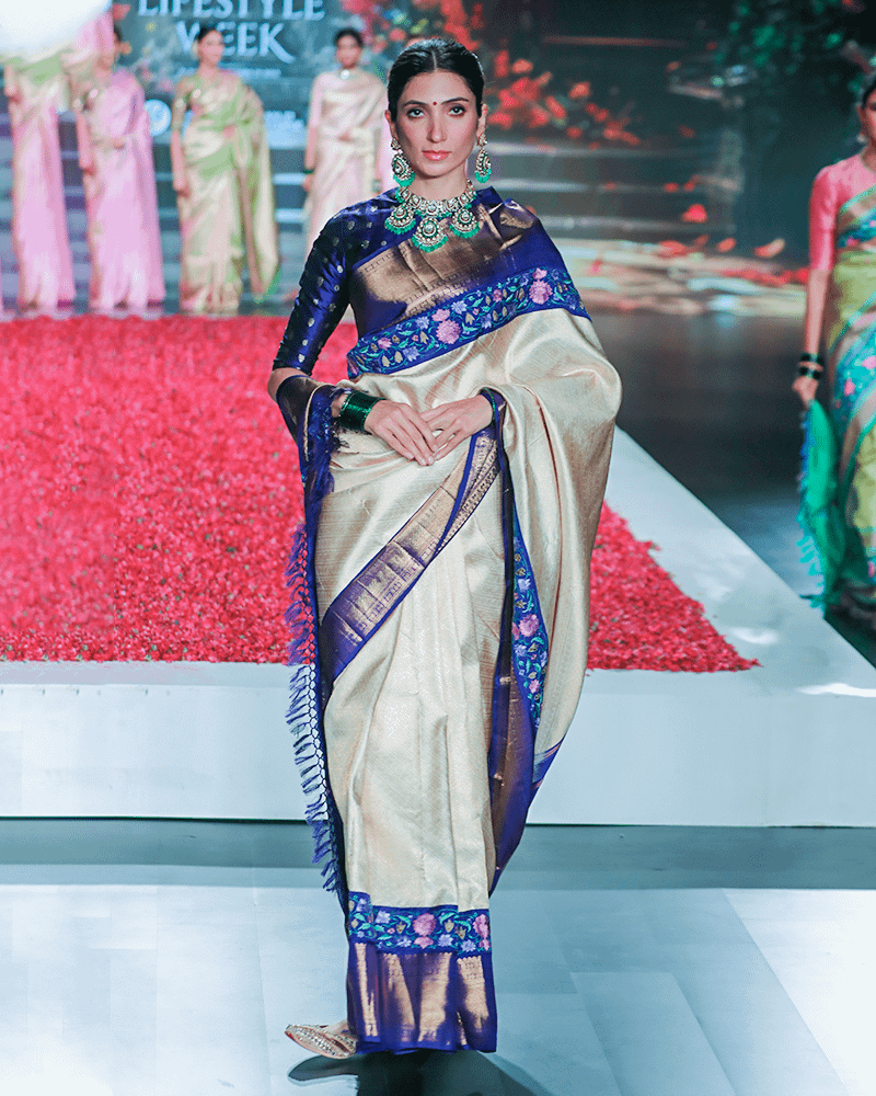 Offwhite & Blue Kanjivaram Saree