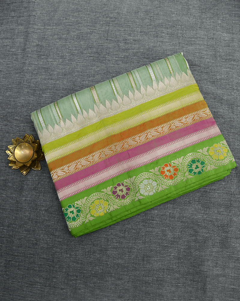 Pista Green Banarasi Tissue Saree - Image 3
