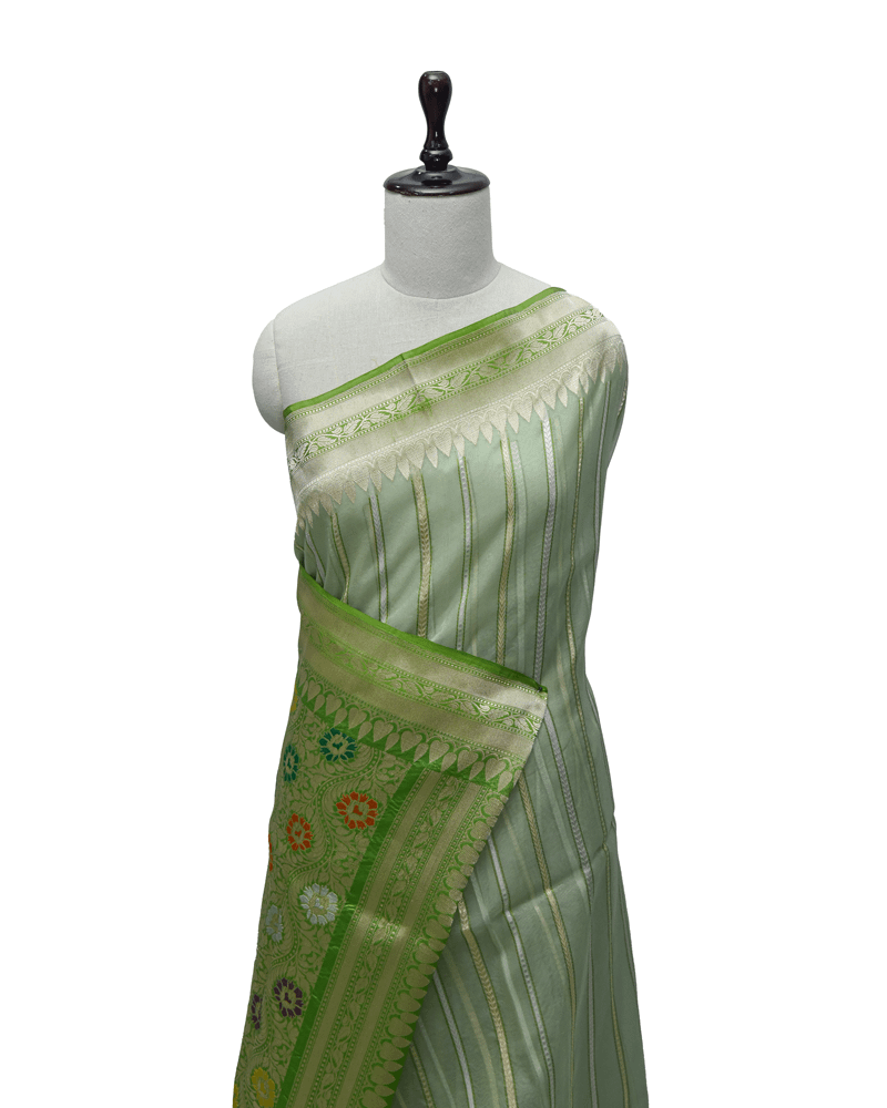 Pista Green Banarasi Tissue Saree