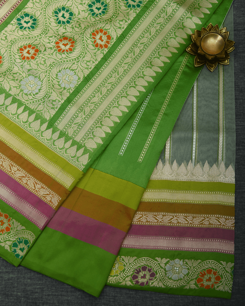Pista Green Banarasi Tissue Saree - Image 2