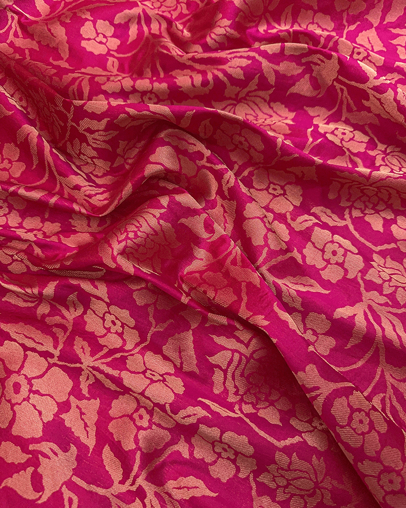 Deep Pink Golden Floral Fabric - Image 2