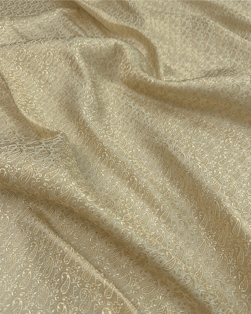 Cream Zari Paisley Brocade Fabric - Image 2