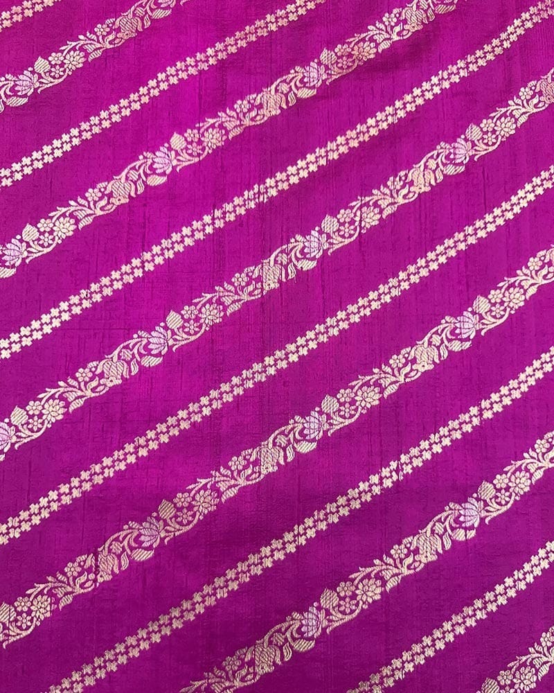Magenta Raw Silk Banaras Fabric - Image 2
