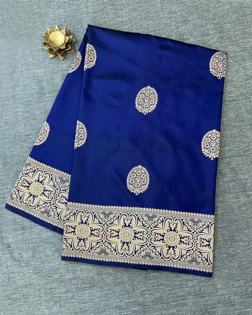 Sapphire Blue Banarasi Silk Saree - Image 4