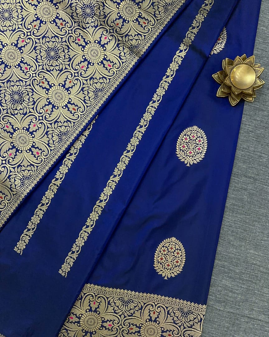 Sapphire Blue Banarasi Silk Saree - Image 2