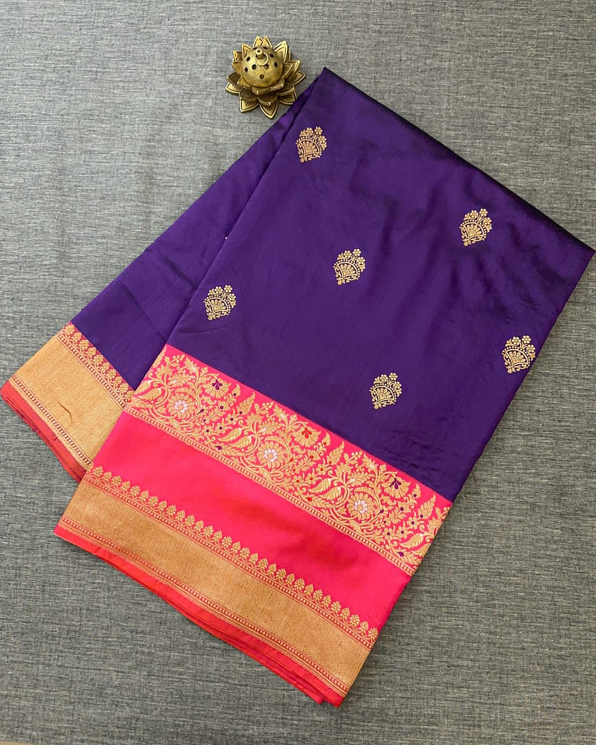 Purple and Red Banarasi Silk Saree - Image 3