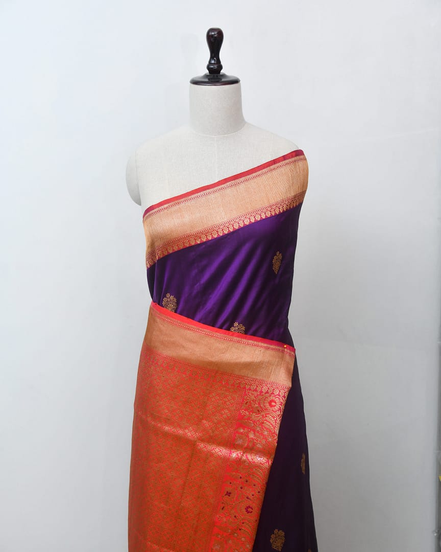 Purple and Red Banarasi Silk Saree