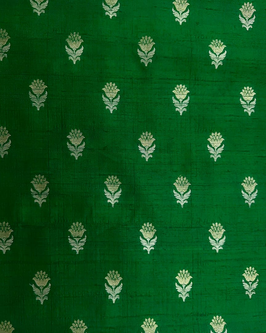 Bottle Green Zari Butta Fabric - Image 2