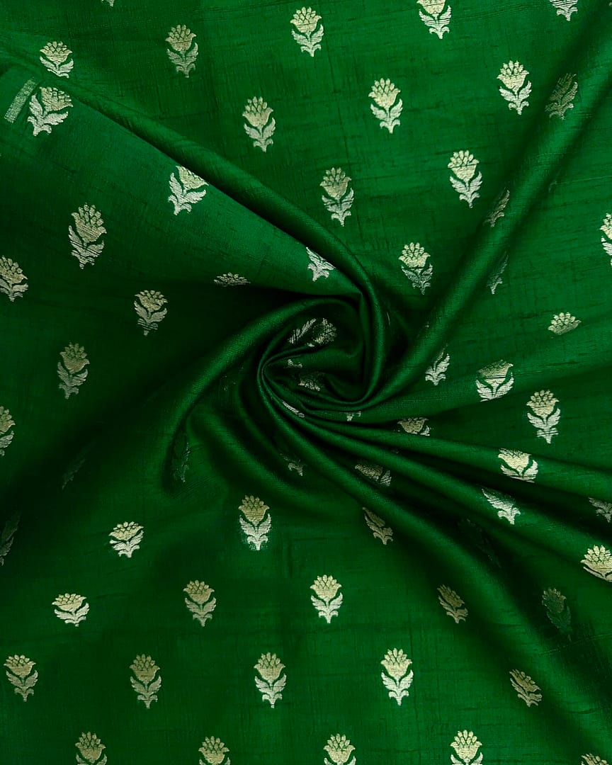 Bottle Green Zari Butta Fabric